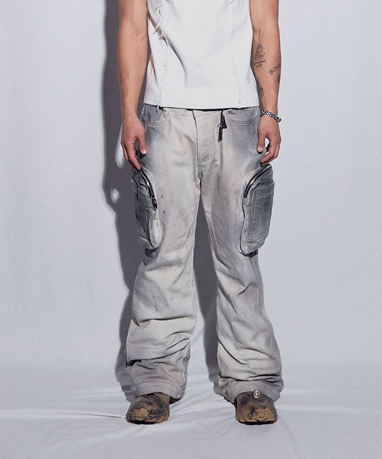 Double Pockets Hand Washing Flare Pants