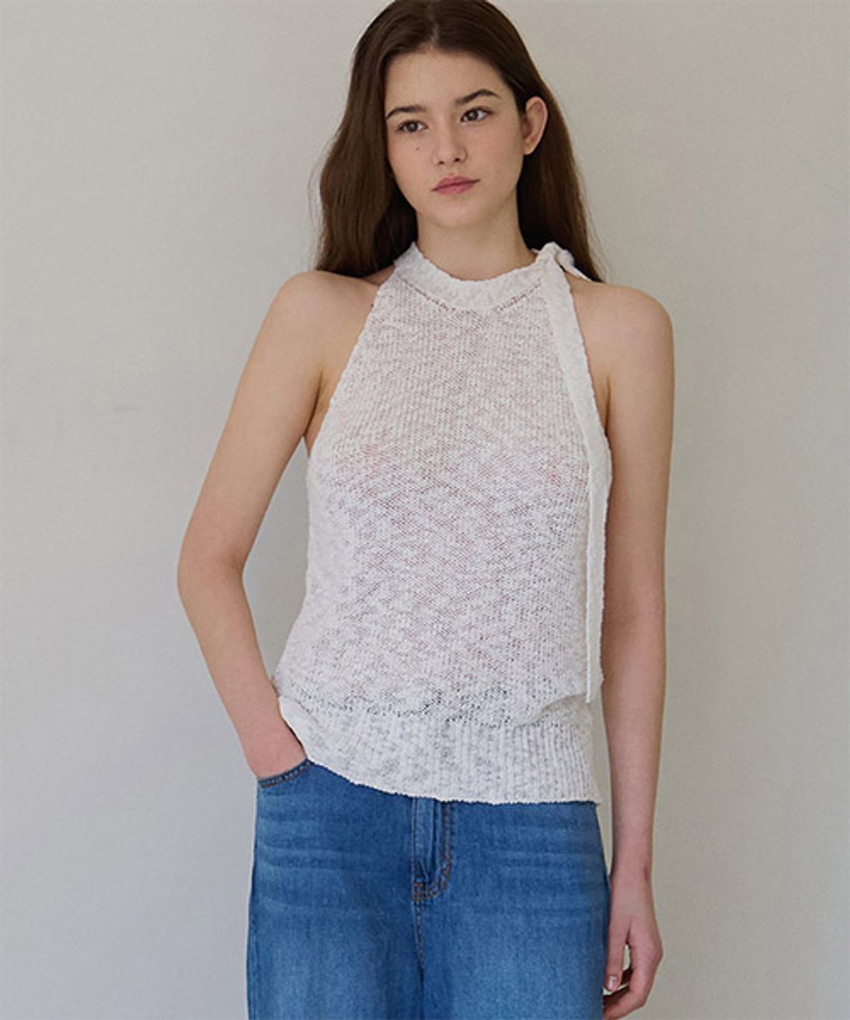 디애니(THE ANY) Scarf Halterneck Knit Top