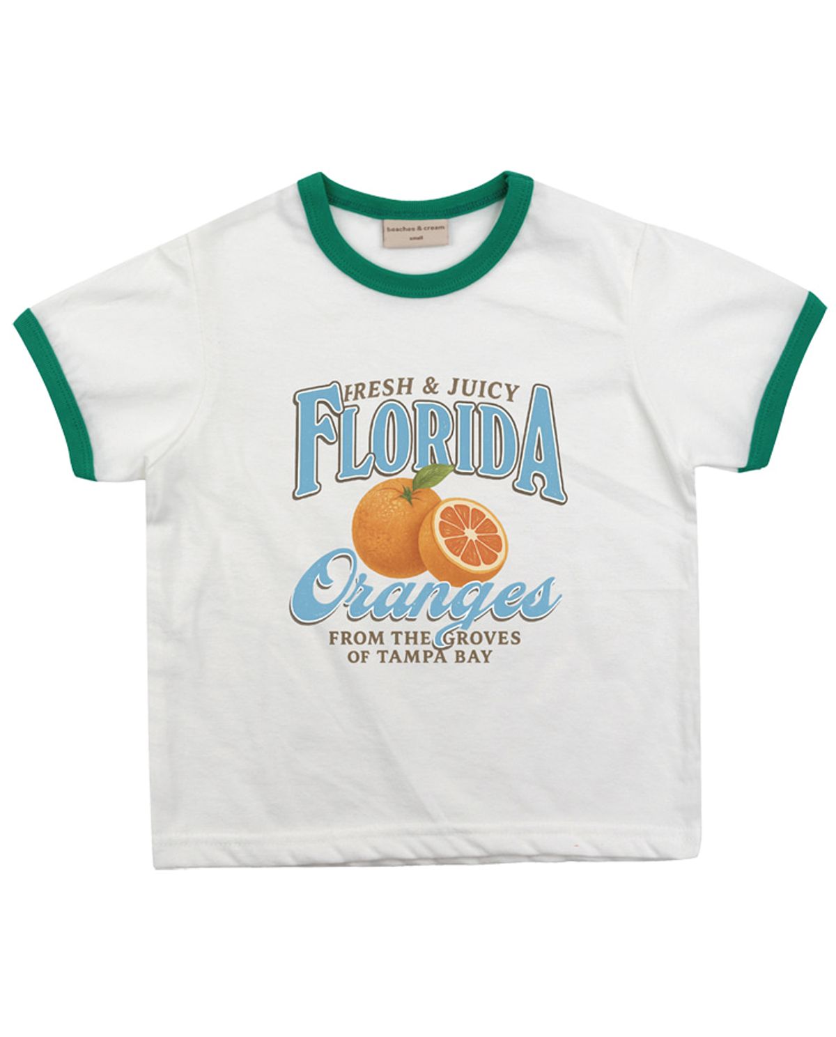 비치스앤 크림 키즈(BEACHESAND CREAM KIDS) 오렌지 링거 티셔츠-그린(orange Ringer T-shirt green)