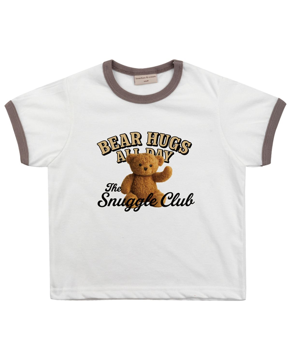 비치스앤 크림 키즈(BEACHESAND CREAM KIDS) 스너글 베어 링거 티셔츠-빈티지 브라운(Snuggle bear Ringer T-shirt vintage brown)