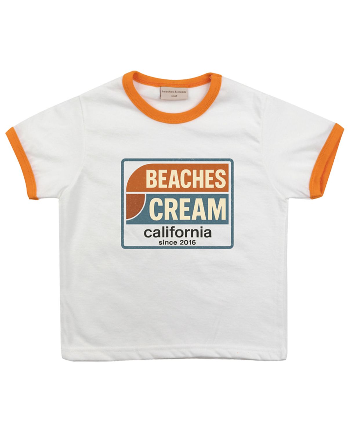 비치스앤 크림 키즈(BEACHESAND CREAM KIDS) 비치스 레터링 링거 티셔츠-오렌지(Beaches lettering Ringer T-shirt orange)
