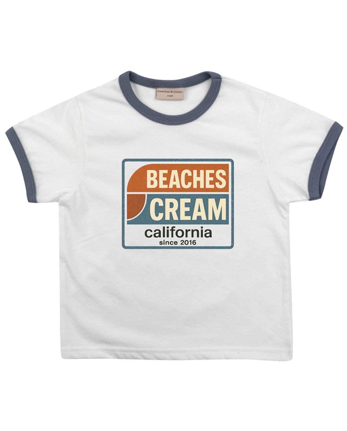 비치스앤 크림 키즈(BEACHESAND CREAM KIDS) 비치스 레터링 링거 티셔츠-그레이시 블루(Beaches lettering Ringer T-shirt grayish blue)