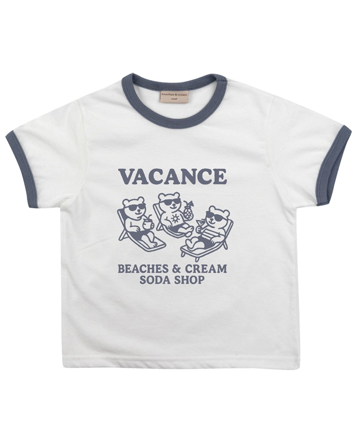 비치스앤 크림 키즈(BEACHESAND CREAM KIDS) 바캉스 링거 티셔츠-그레이시 블루(Vacance Ringer T-shirt grayish blue)