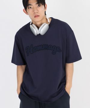 HOMMAGE 아플리케 반팔티셔츠 - 네이비