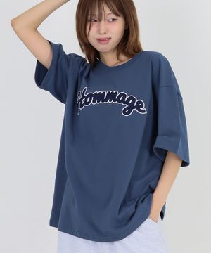 HOMMAGE 아플리케 반팔티셔츠 - 라이트네이비