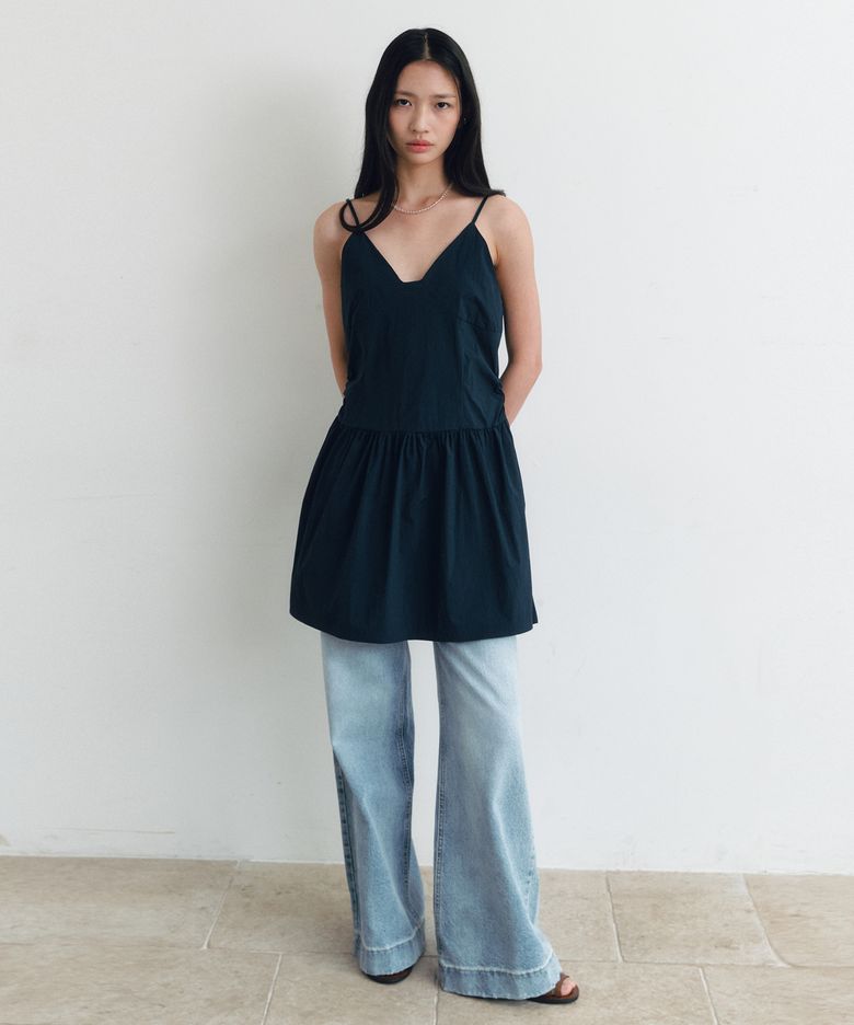 V-NECK SHIRRING MINI DRESS(NV)