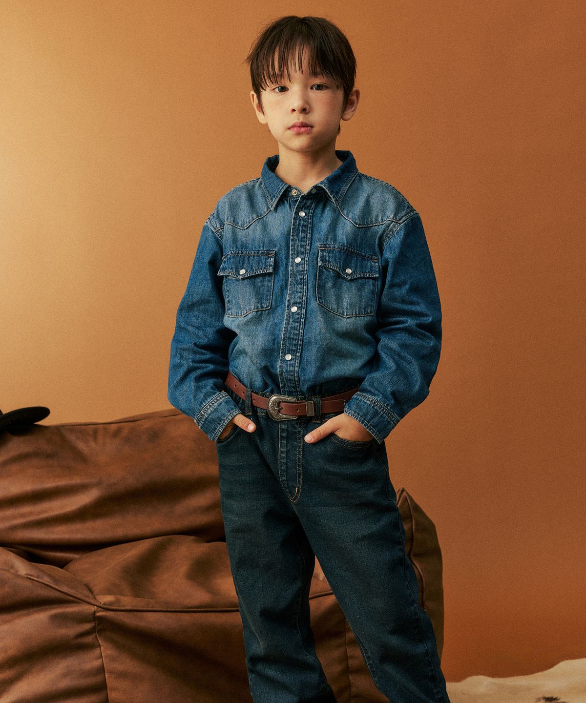 무신사 스탠다드 키즈(MUSINSA STANDARD KIDS) 데님 웨스턴 셔츠 [미디엄인디고]