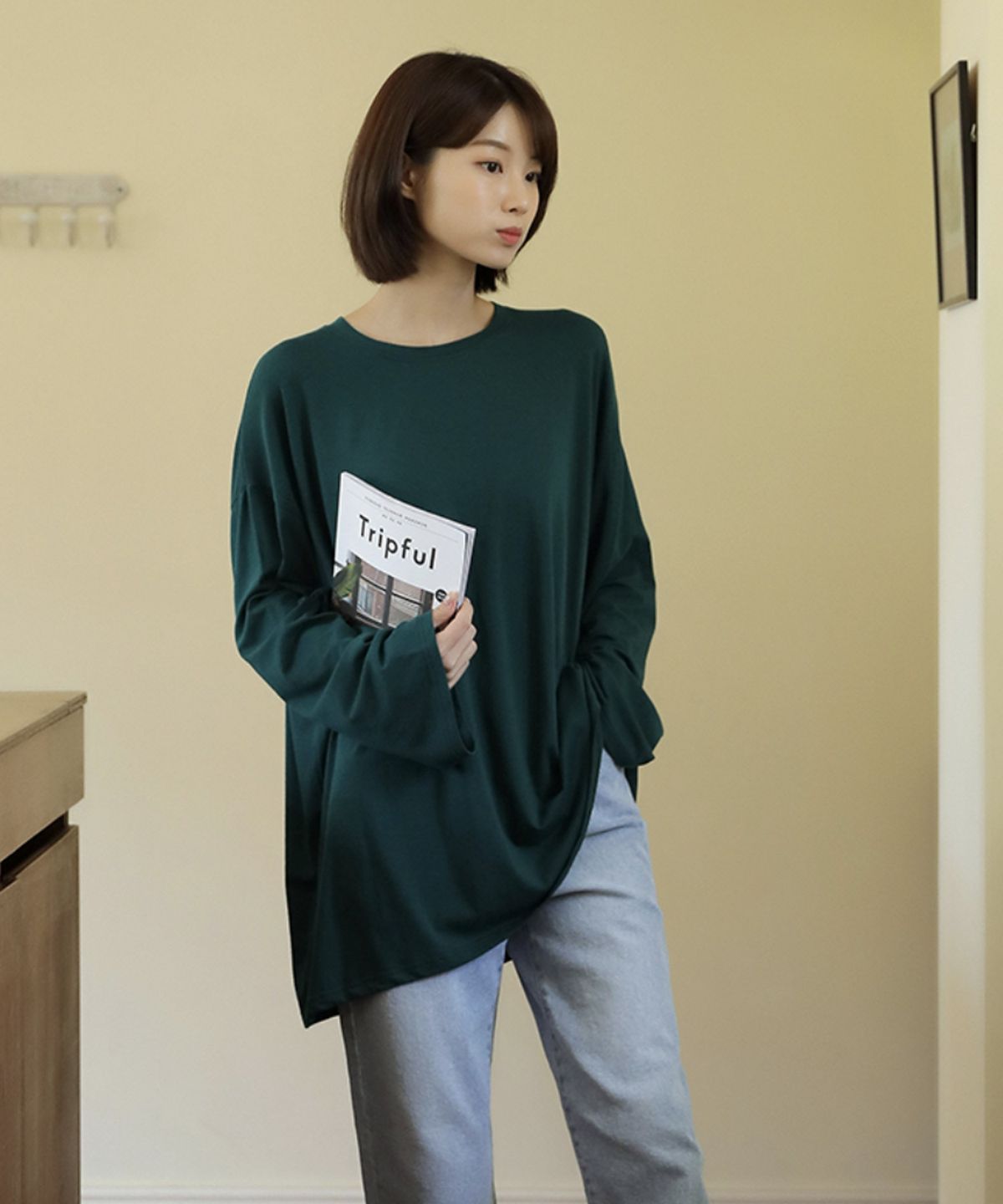 빼빼(BBAEBBAE) 모달 스판 기본 루즈핏 긴팔 티셔츠