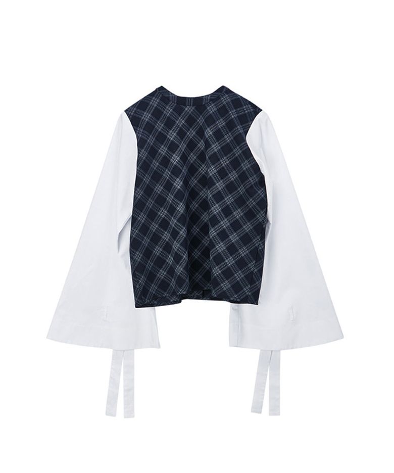 Michael check mix blouse(black)