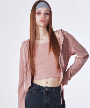 Side Ruched Cami Hoodie Zip Up Set (PINK)