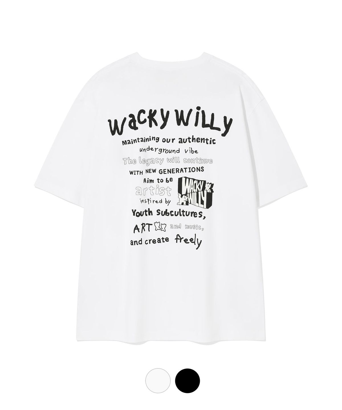 와키윌리(WACKY WILLY) 타이포 아트웍 포인트 반팔 티셔츠 (2 colors)