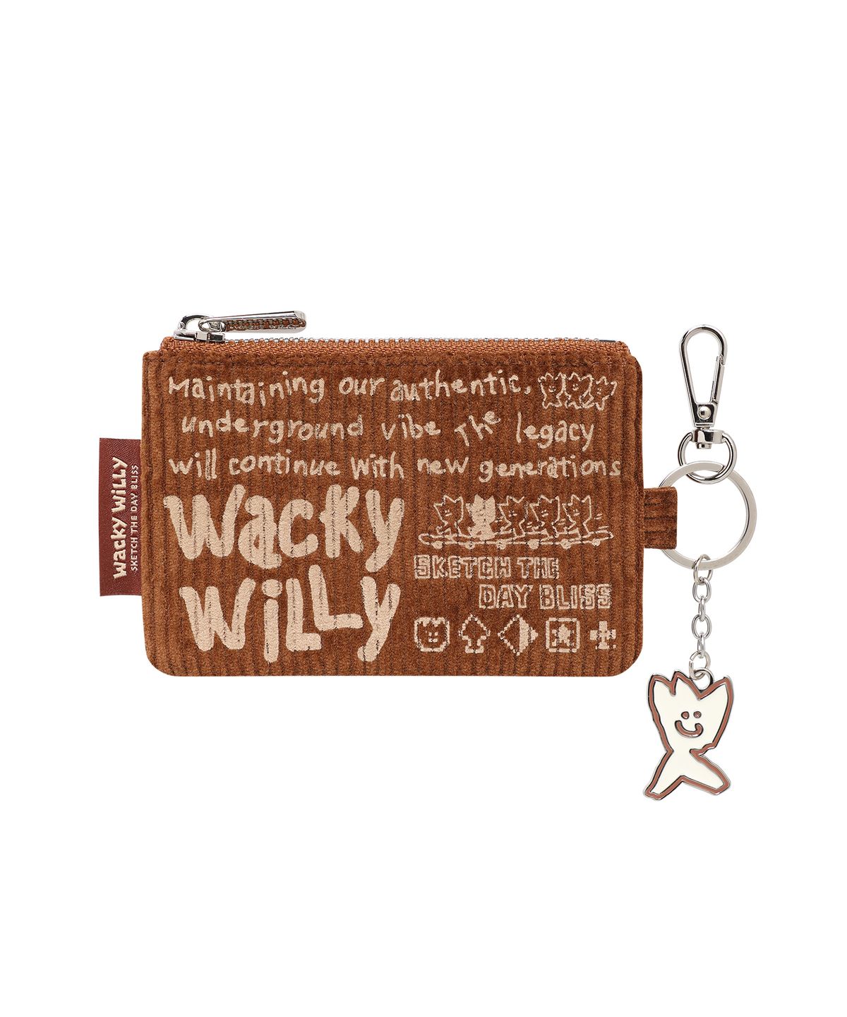 와키윌리(WACKY WILLY) 키키 키링 코듀로이 파우치 브라운
