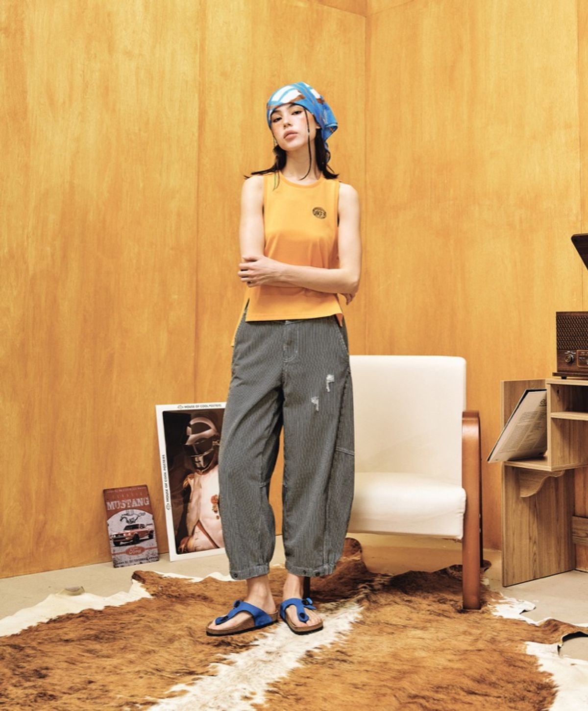 누크피터(NUUKFITTER) WASHING CURVED BALLON JEANS [BLUE(STRIPE)]