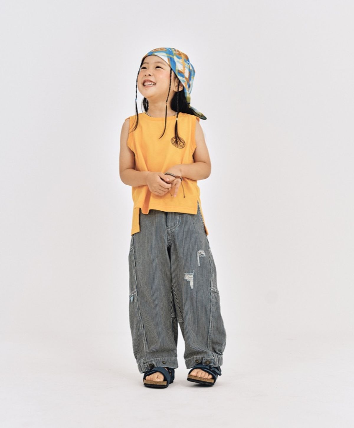 누크피터(NUUKFITTER) WASHING CURVED BALLON JEANS_KIDS [BLUE(STRIPE)]