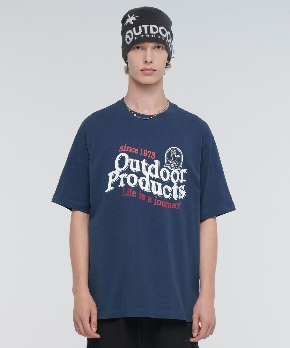 아웃도어 프로덕츠(OUTDOOR PRODUCTS) VINTAGE WAVE LOGO T-SHIRT (DEEP BLUE)