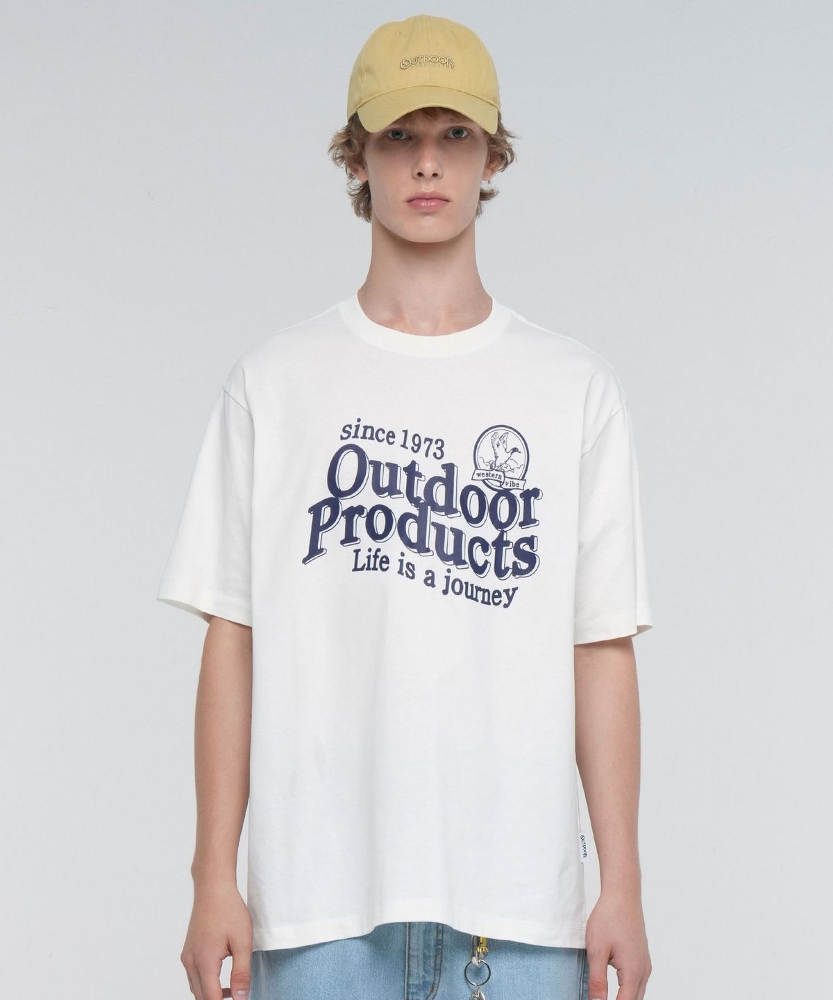 아웃도어 프로덕츠(OUTDOOR PRODUCTS) VINTAGE WAVE LOGO T-SHIRT (IVORY)