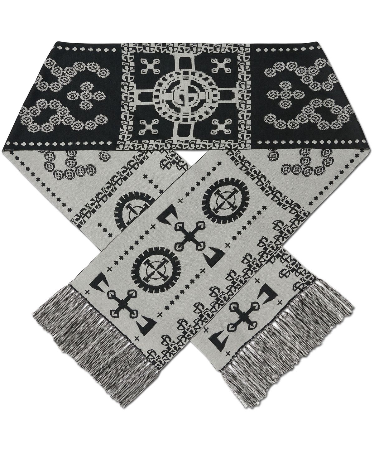 노매뉴얼(NOMANUAL) GEAR PATTERN JACQUARD MUFFLER - BLACK