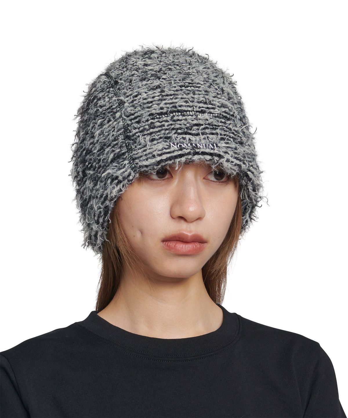 노매뉴얼(NOMANUAL) NEST HAIRY BEANIE - MIXED BLACK