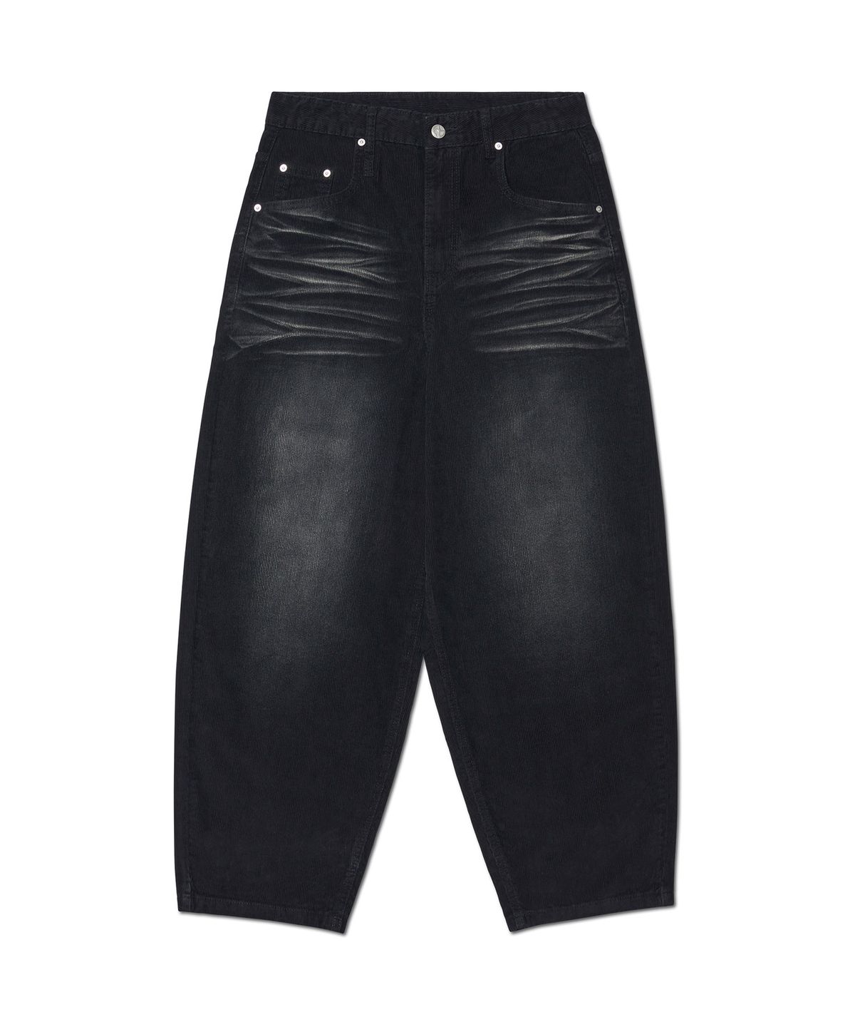 노매뉴얼(NOMANUAL) WAVE CURVED CORDUROY PANTS - BLACK