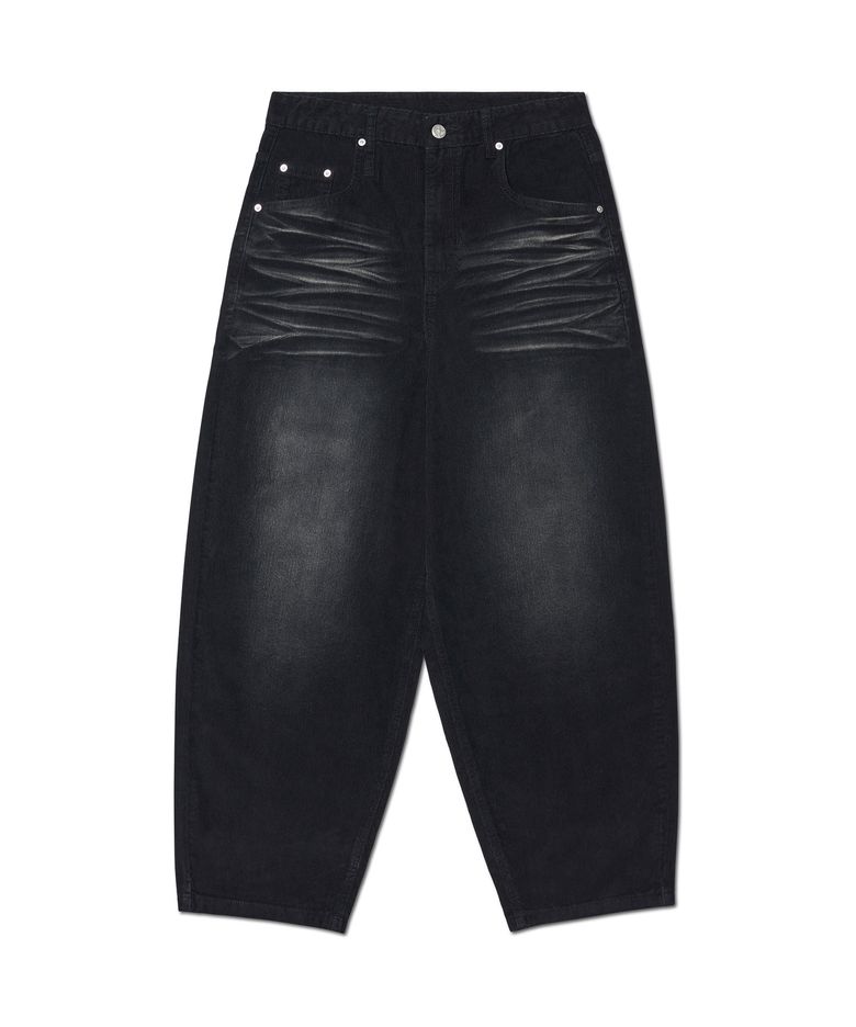 WAVE CURVED CORDUROY PANTS - BLACK