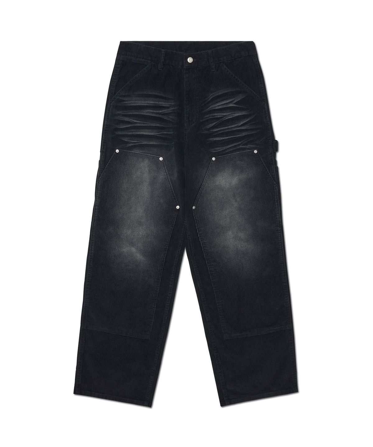 노매뉴얼(NOMANUAL) DOUBLE KNEE CORDUROY PANTS - WASHED BLACK