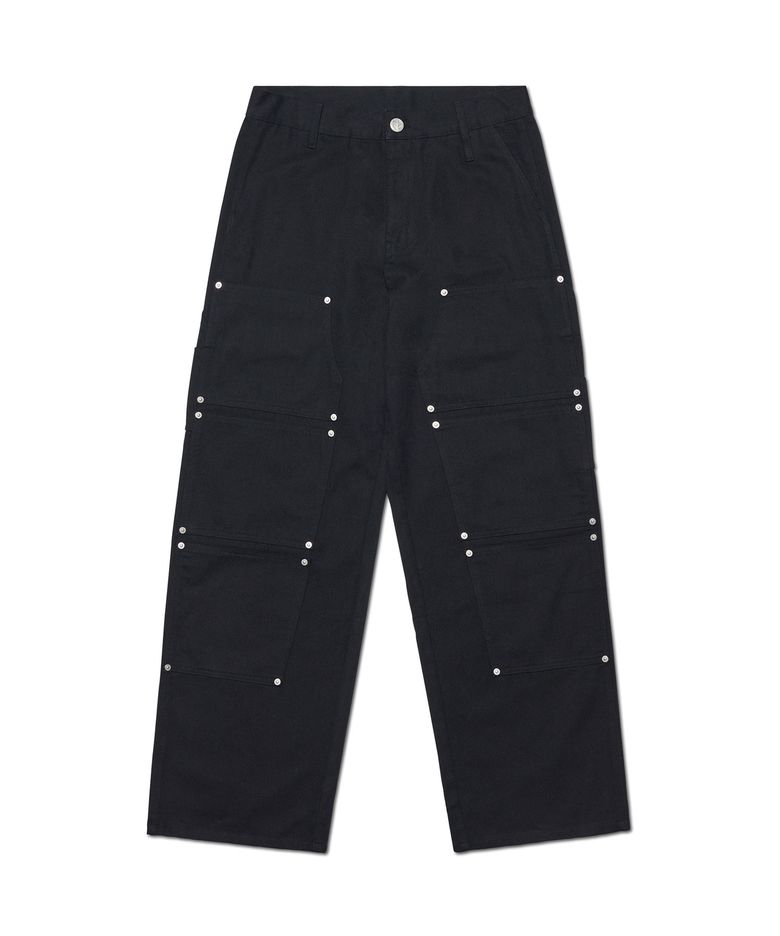 DIVIDED DOUBLE KNEE PANTS - BLACK