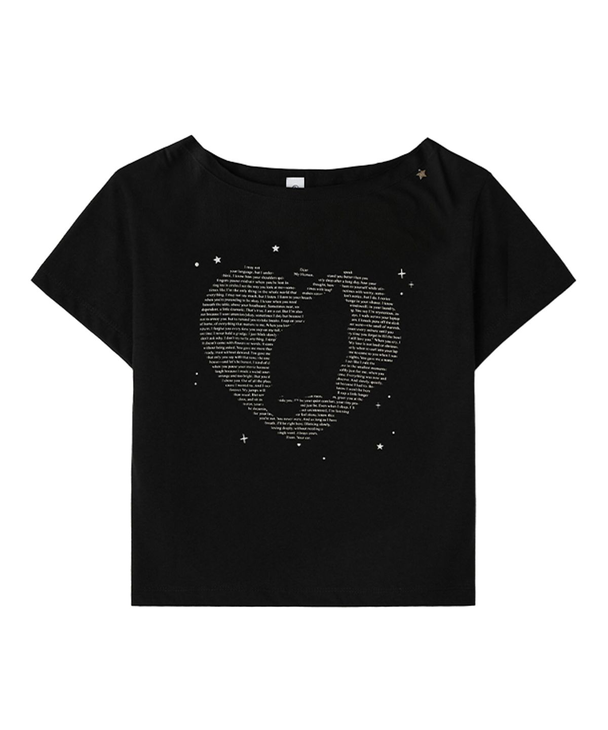 론론(RONRON) TYPE CAT OFF SHOULDER T SHIRTS BLACK
