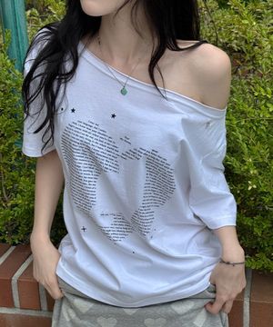 TYPE CAT OFF SHOULDER T SHIRTS WHITE