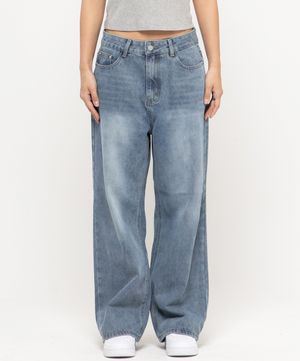 우먼즈 세미 와이드 워싱  데님팬츠[미디엄블루]