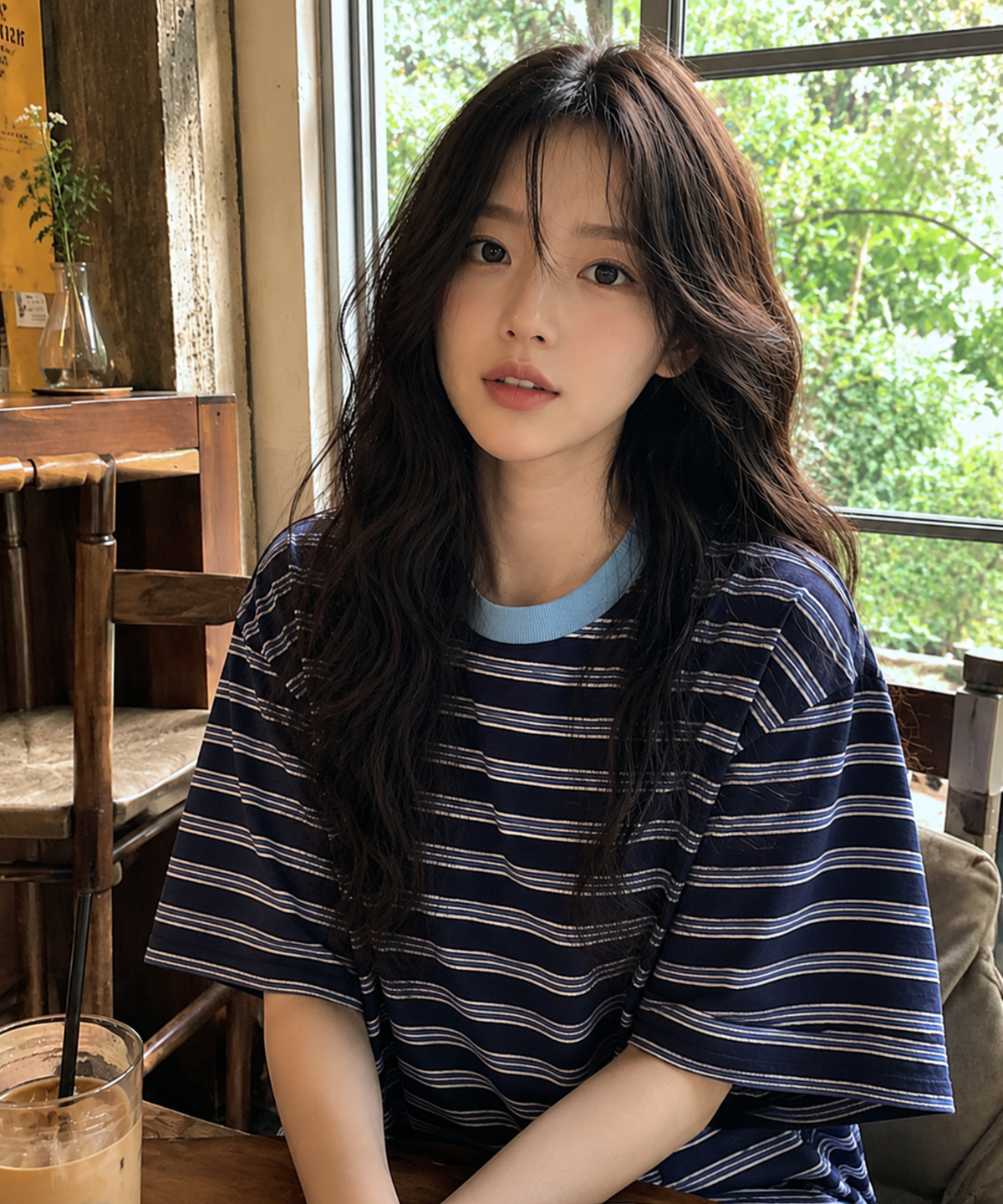 사유(SAYUU) 스트라이프 비스킷 반팔 티 네이비