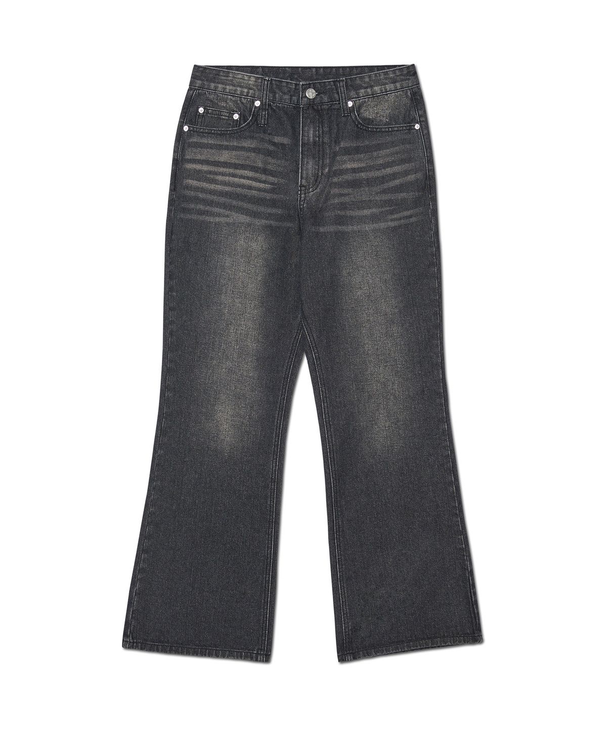 노매뉴얼(NOMANUAL) SOFT FLARE DENIM PANTS - WASHED BLACK