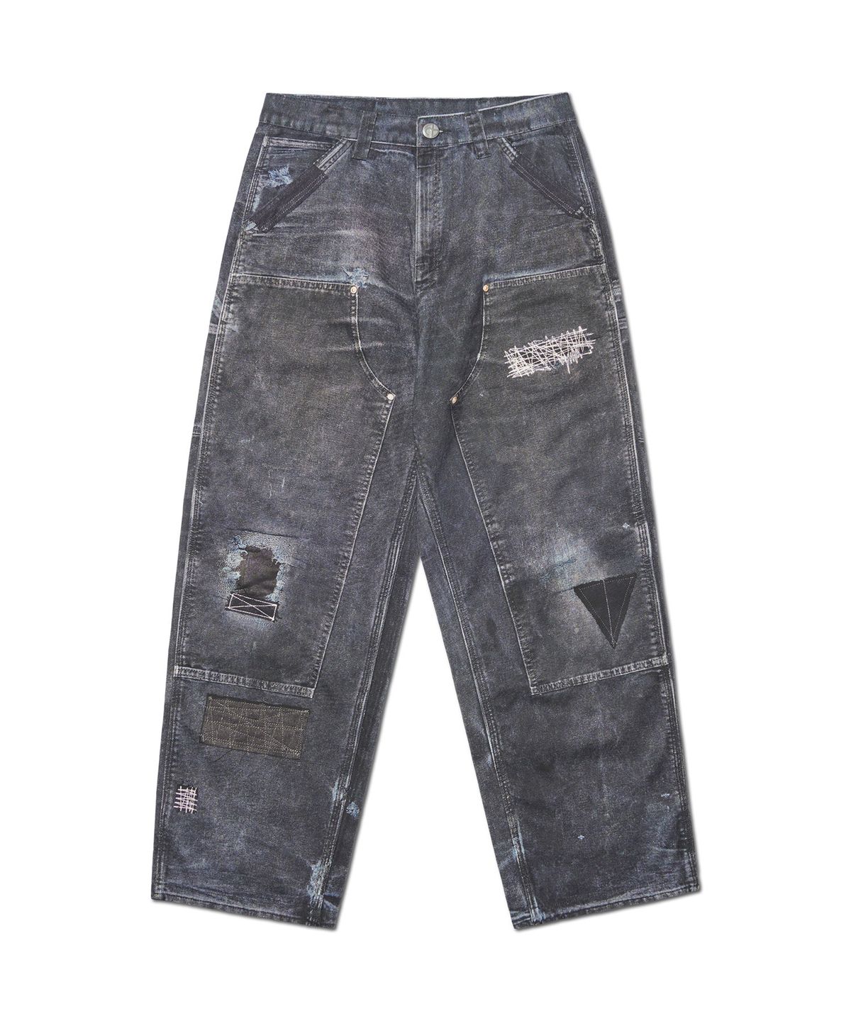 노매뉴얼(NOMANUAL) PRINTED DOUBLE KNEE PANTS - BLACK