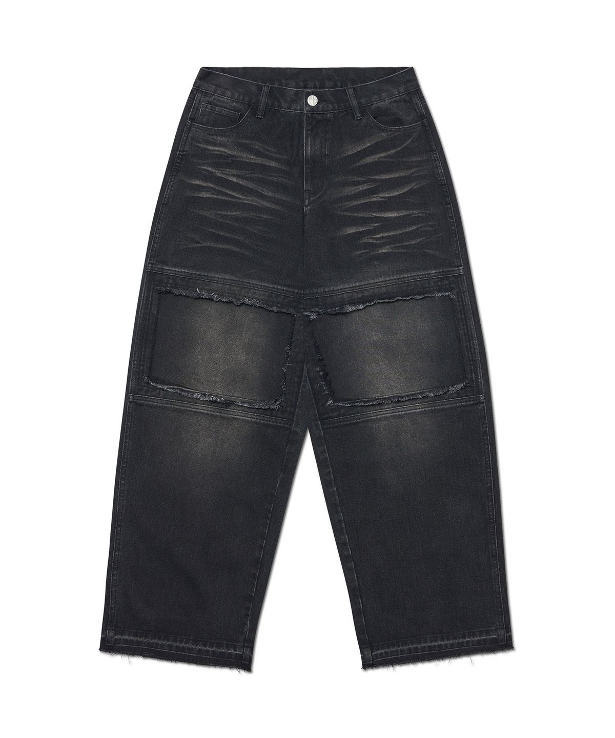 노매뉴얼(NOMANUAL) DESTROYED LAYER DENIM PANTS - WASHED BLACK