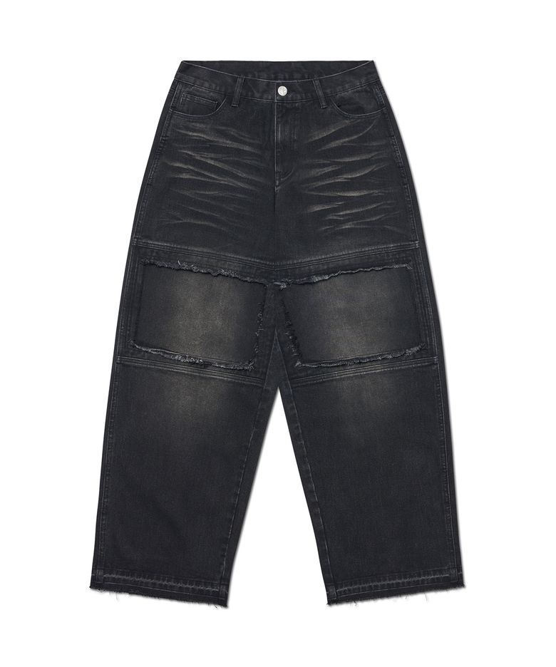 DESTROYED LAYER DENIM PANTS - WASHED BLACK