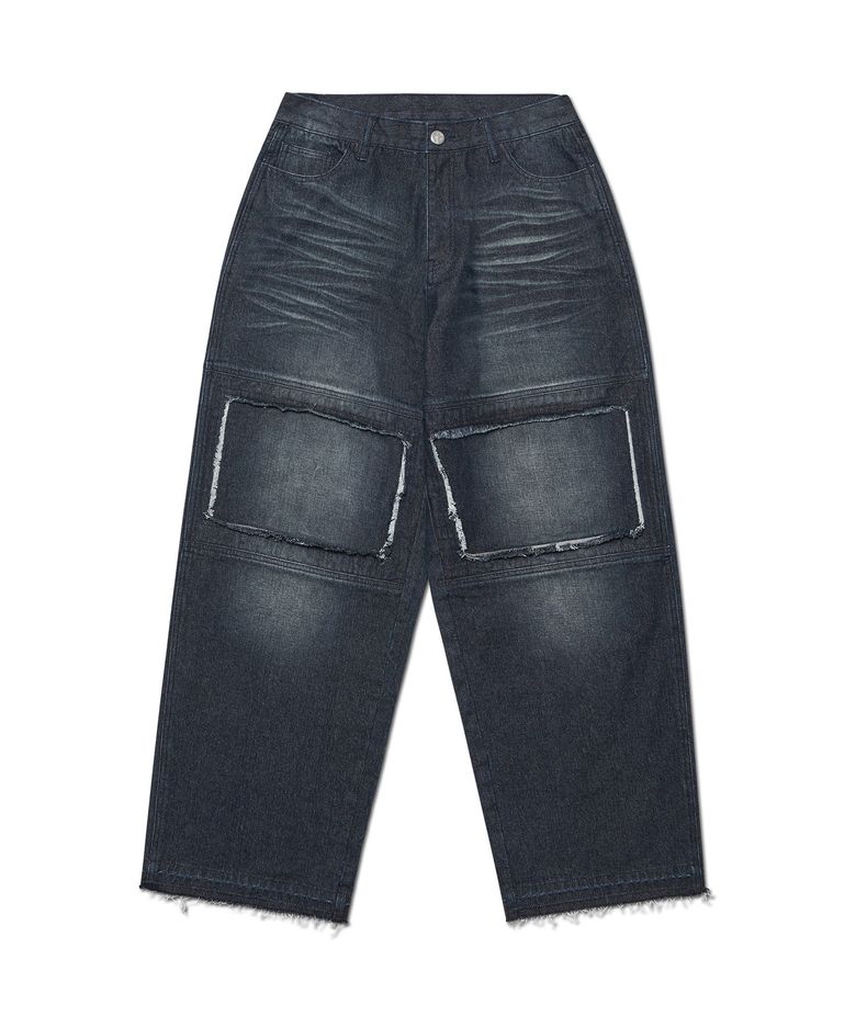DESTROYED LAYER DENIM PANTS - WASHED NAVY