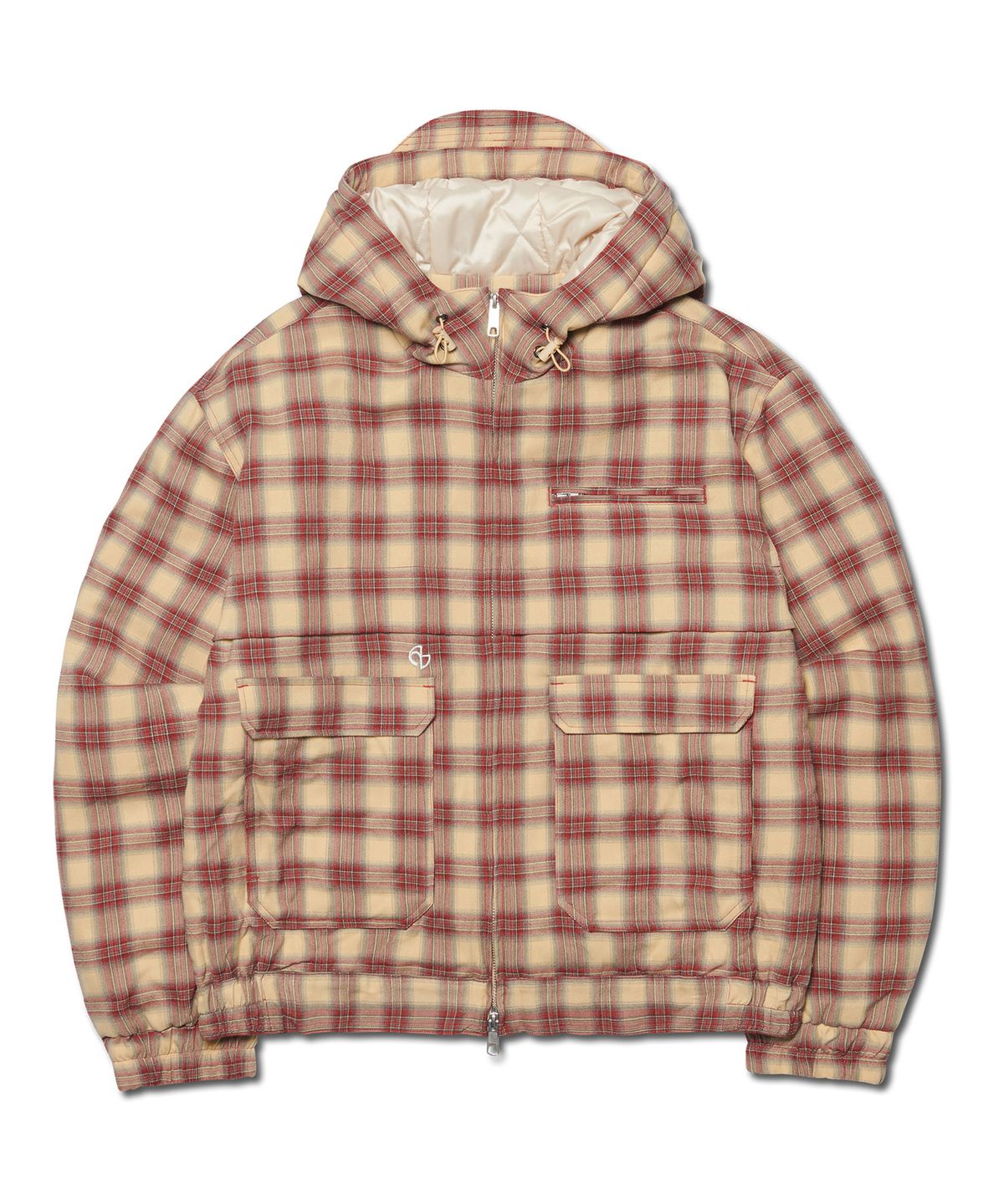 노매뉴얼(NOMANUAL) CHECK HOODED JACKET - BURGUNDY