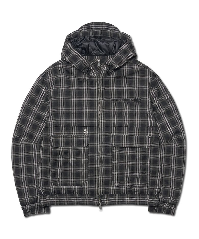 CHECK HOODED JACKET - BLACK