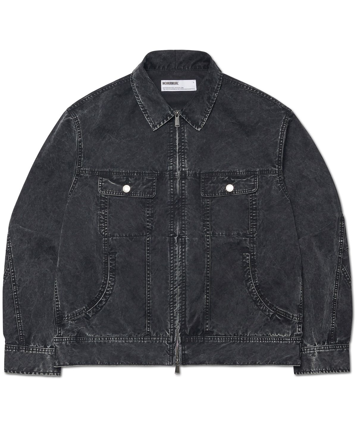 노매뉴얼(NOMANUAL) SLASH TRUCKER JACKET - WASHED BLACK