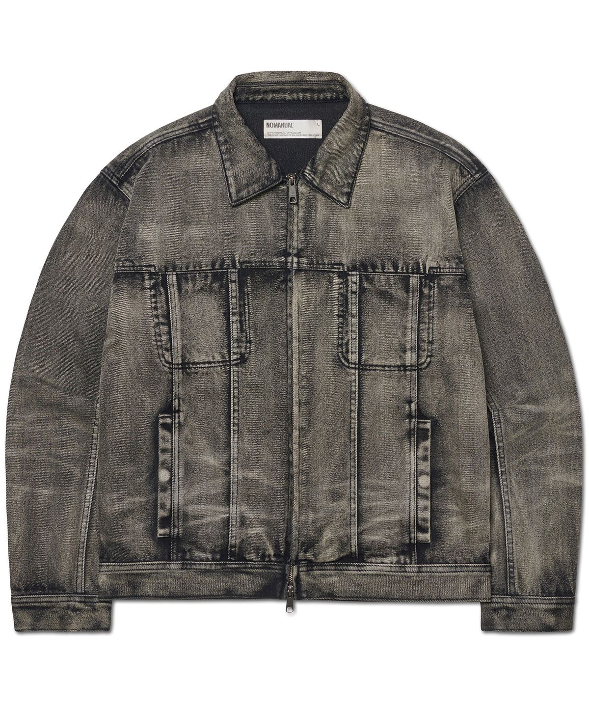 노매뉴얼(NOMANUAL) WASHED DENIM TRUCKER JACKET - WASHED BLACK