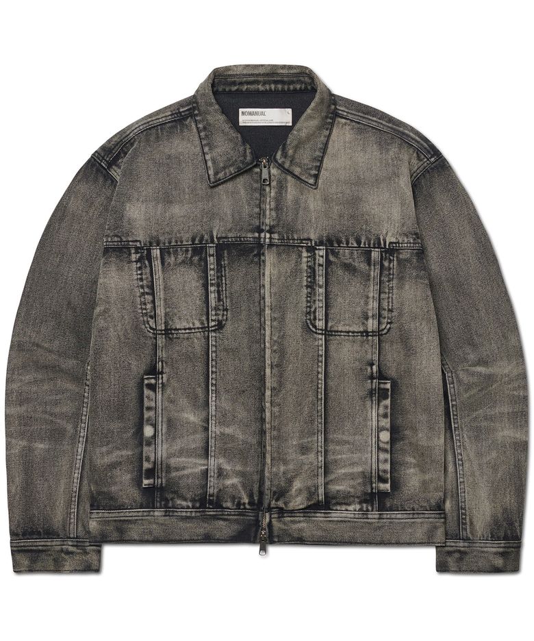 WASHED DENIM TRUCKER JACKET - WASHED BLACK