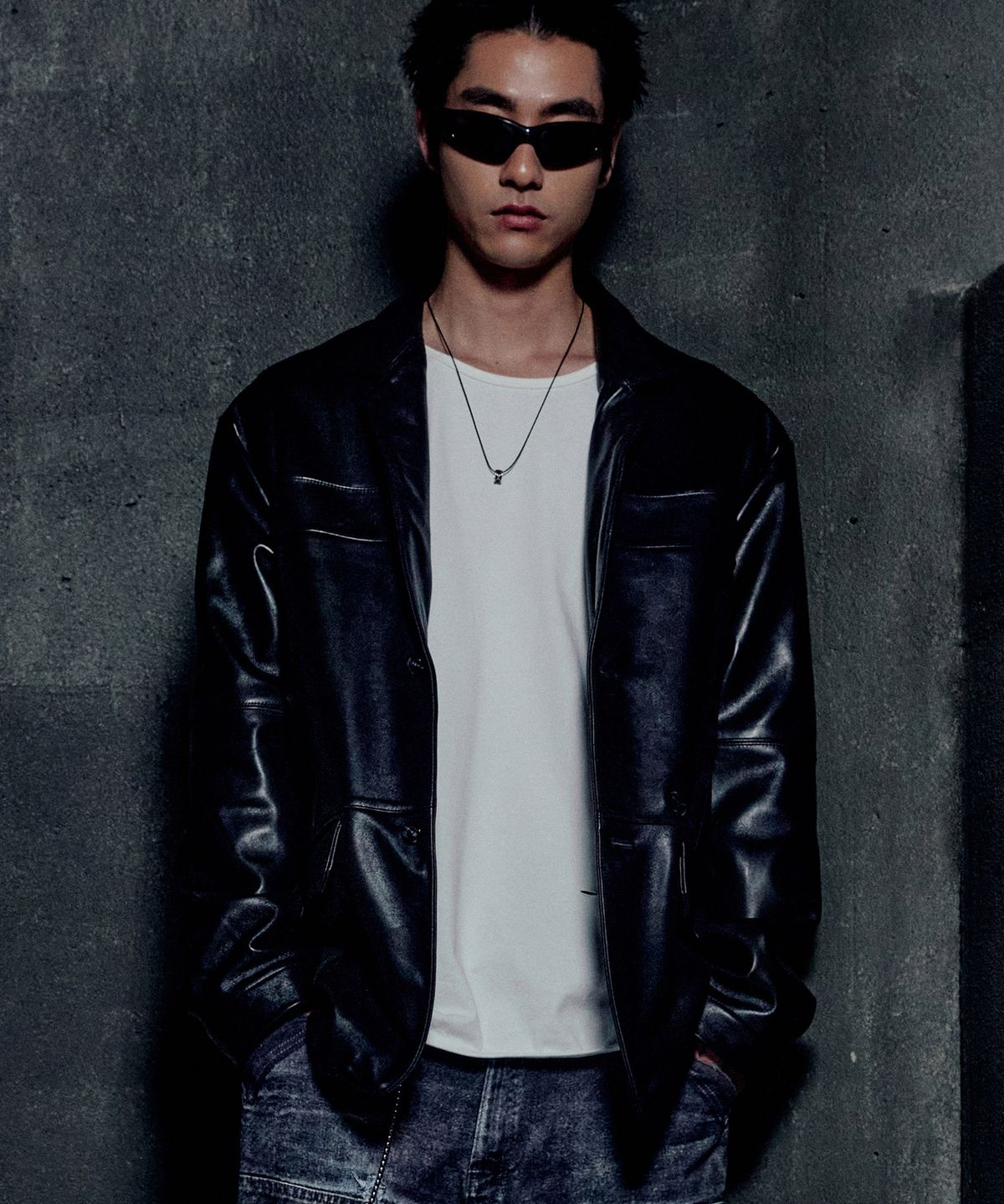 노매뉴얼(NOMANUAL) NM LEATHER BLAZER - BLACK