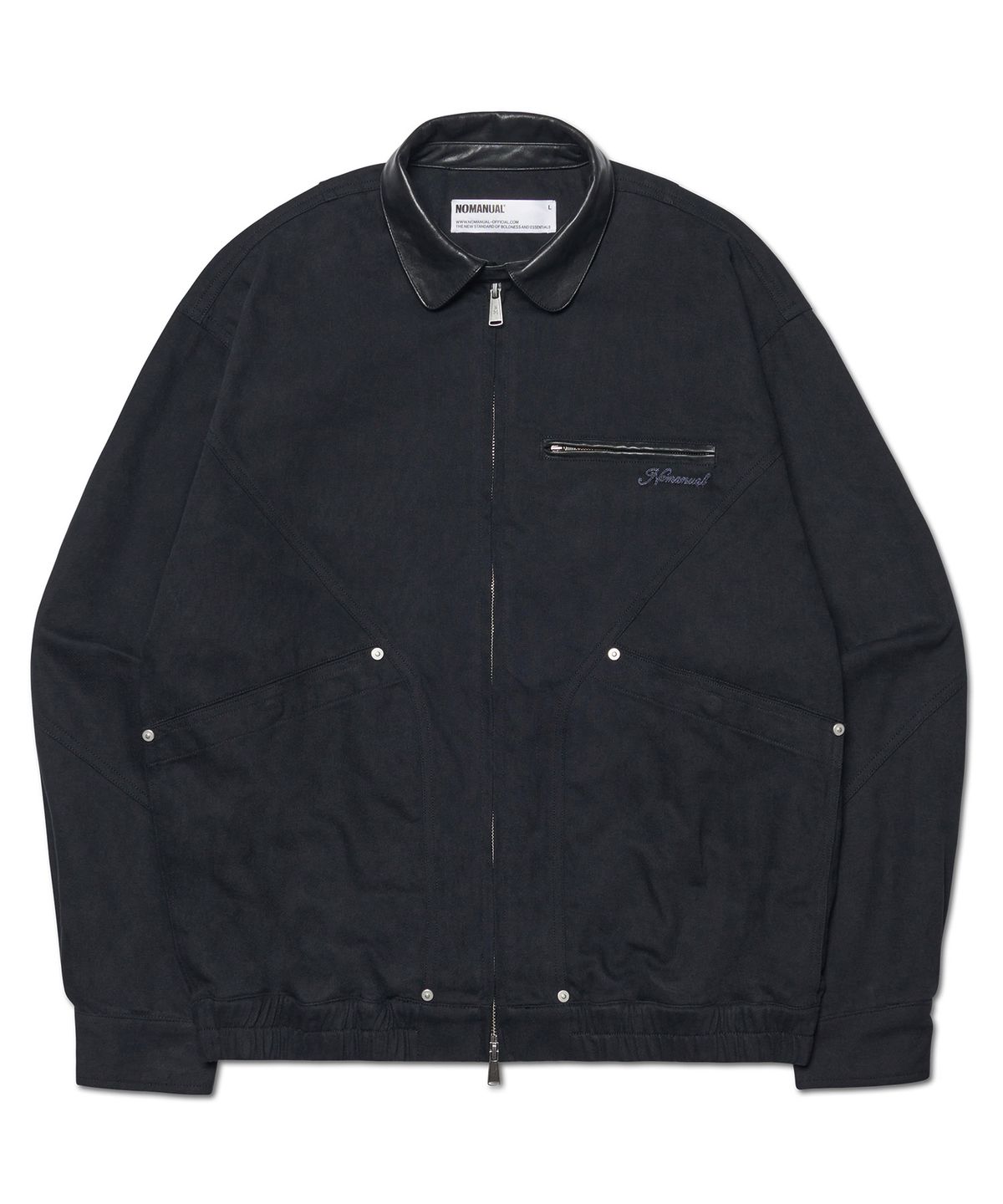 노매뉴얼(NOMANUAL) VINTAGE LEATHER COLLAR WORK JACKET - WASHED BLACK