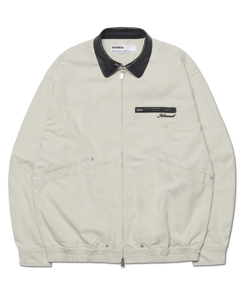 VINTAGE LEATHER COLLAR WORK JACKET - OFF WHITE