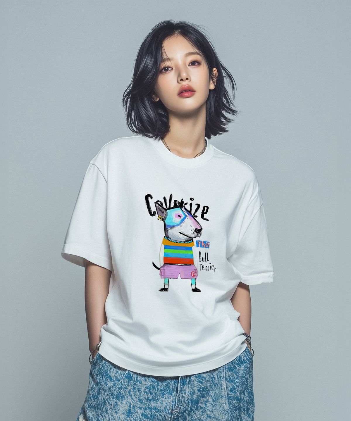 커버라이즈(COVERIZE) BULL TERRIER TEE_불테리어 캐릭터 티셔츠 (WHITE)