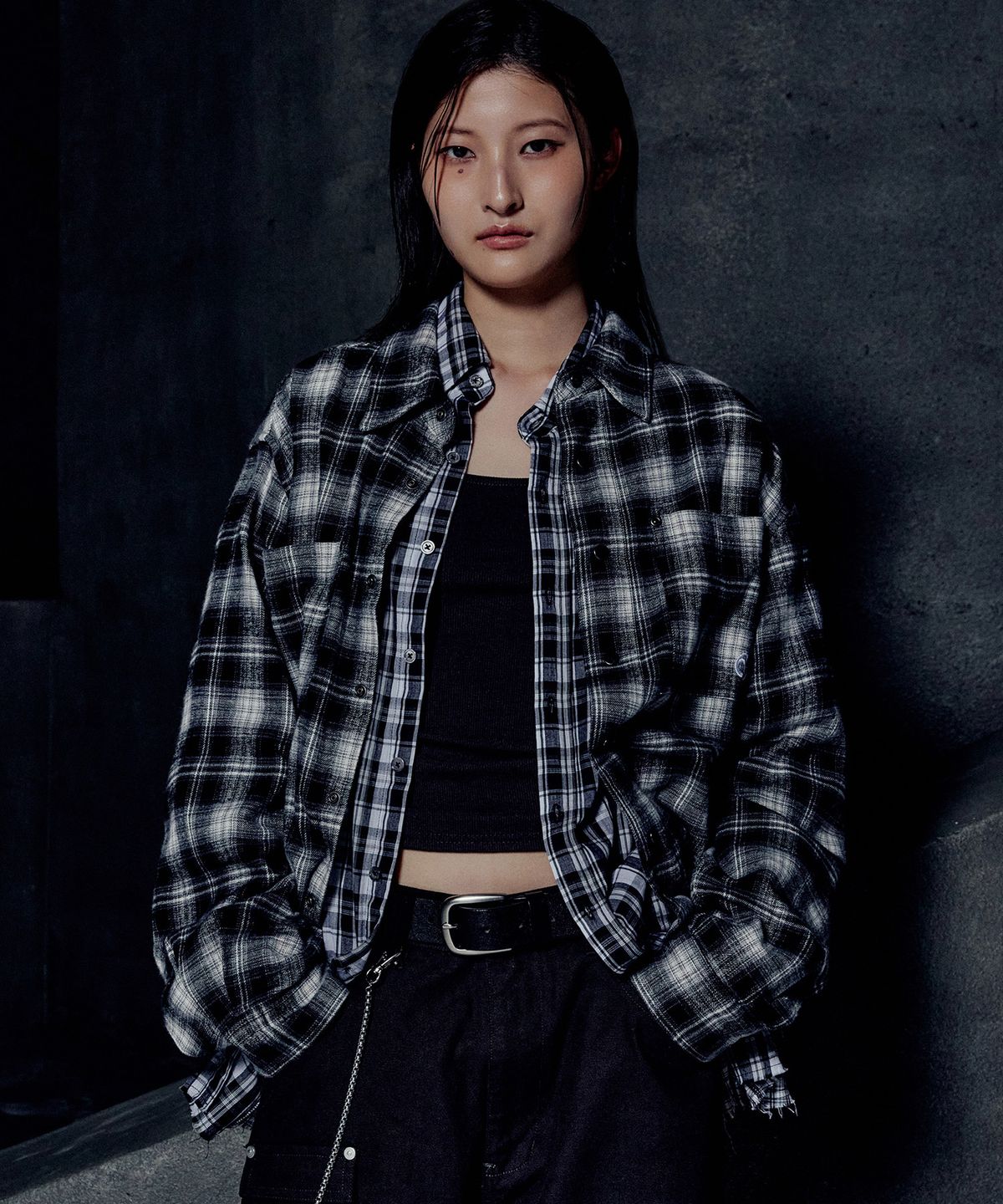 노매뉴얼(NOMANUAL) FLANNEL CHECK SHIRT JACKET - BLACK