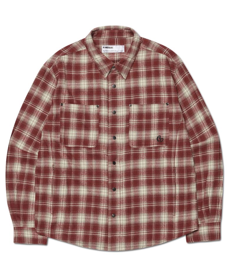 FLANNEL CHECK SHIRT JACKET - BURGUNDY