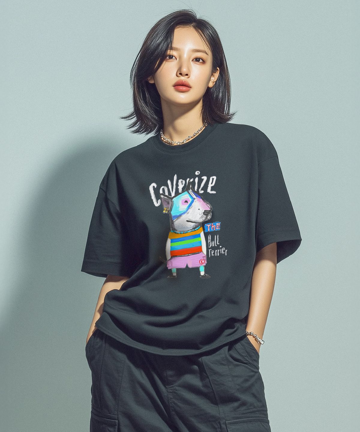 커버라이즈(COVERIZE) BULL TERRIER TEE_불테리어 캐릭터 티셔츠 (BLACK)