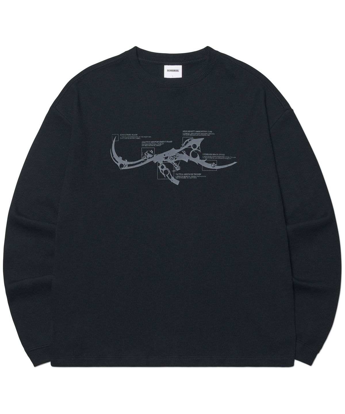 노매뉴얼(NOMANUAL) NM RIFLE WAFFLE LONG SLEEVE TEE - BLACK
