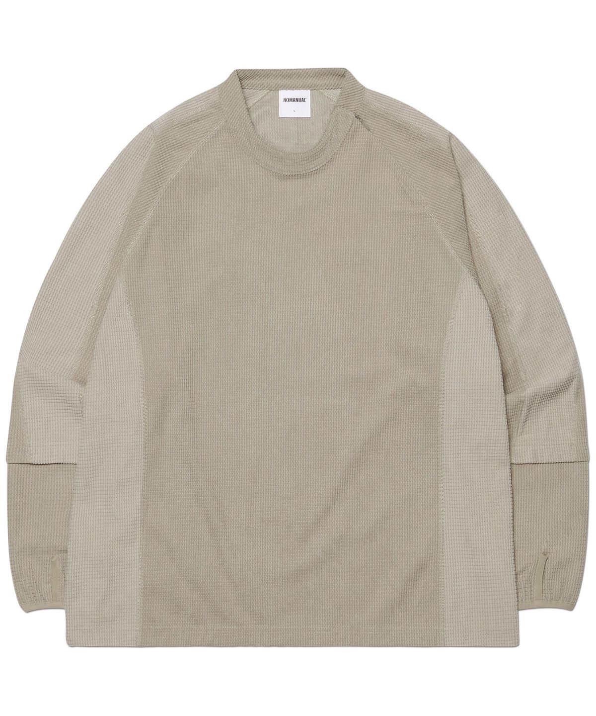 노매뉴얼(NOMANUAL) HEAVY WAFFLE LONG SLEEVE TEE - LIGHT GRAY