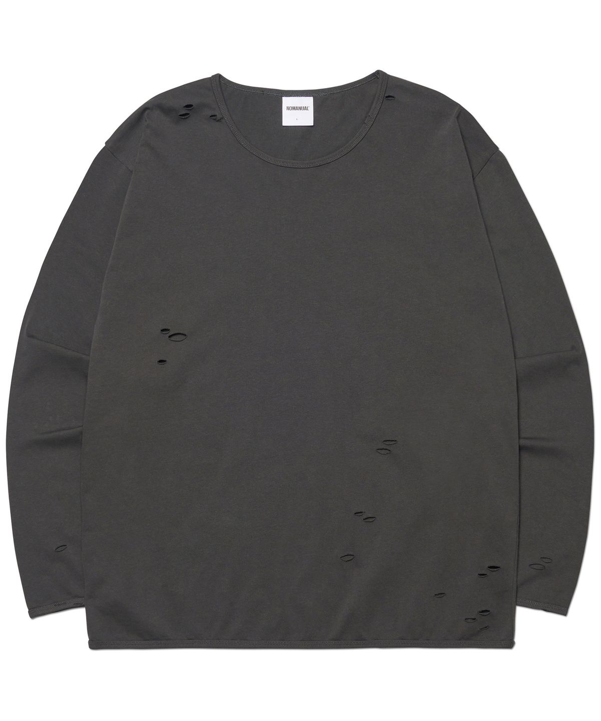 노매뉴얼(NOMANUAL) DAMAGED LONG SLEEVE TEE - CHARCOAL
